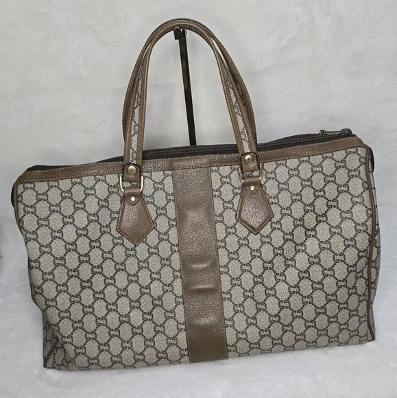 GUCCI GG Plus Canvas Boston Bag PVC Leather Beige - Picture 4 of 16